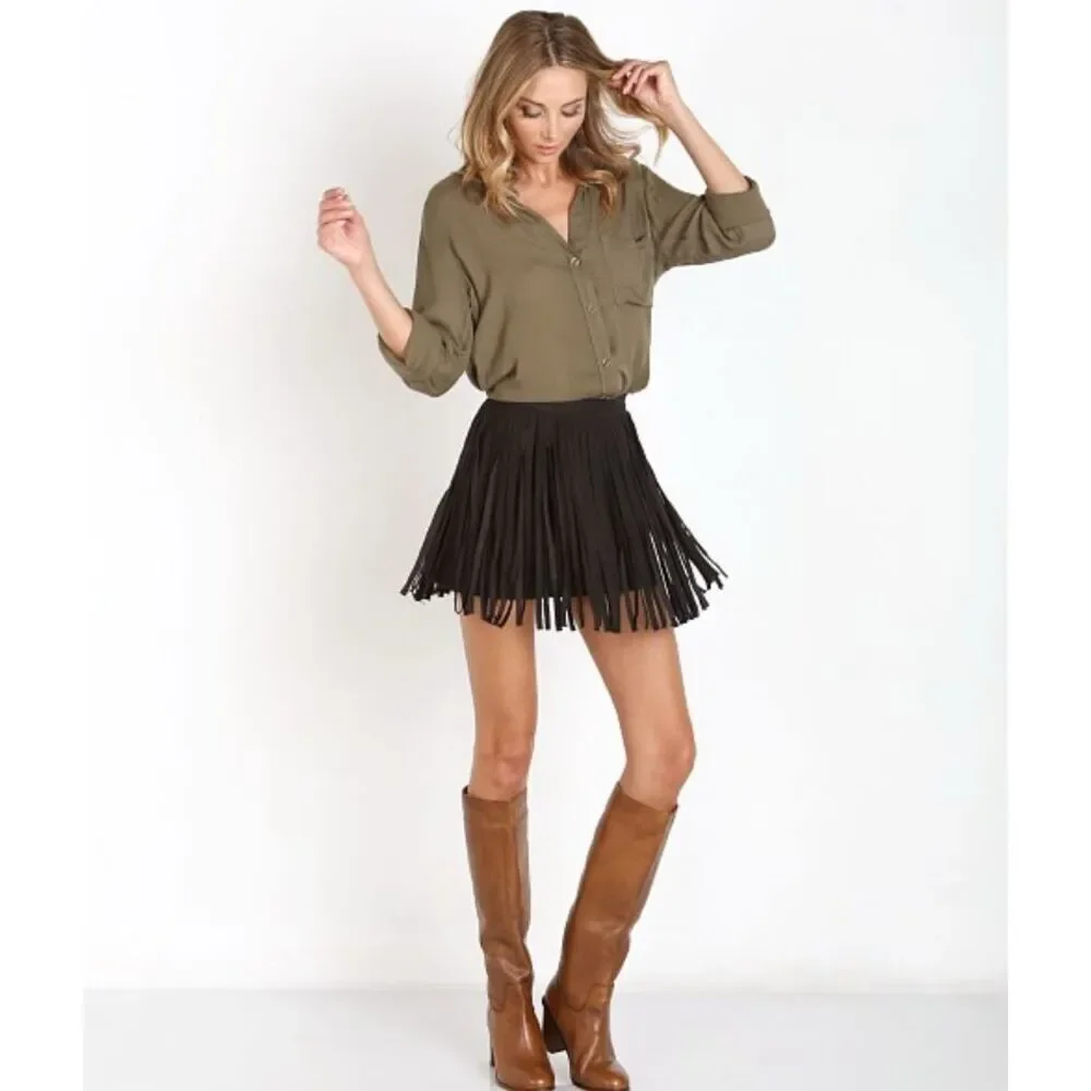 BB Dakota Fringe Skirt Black